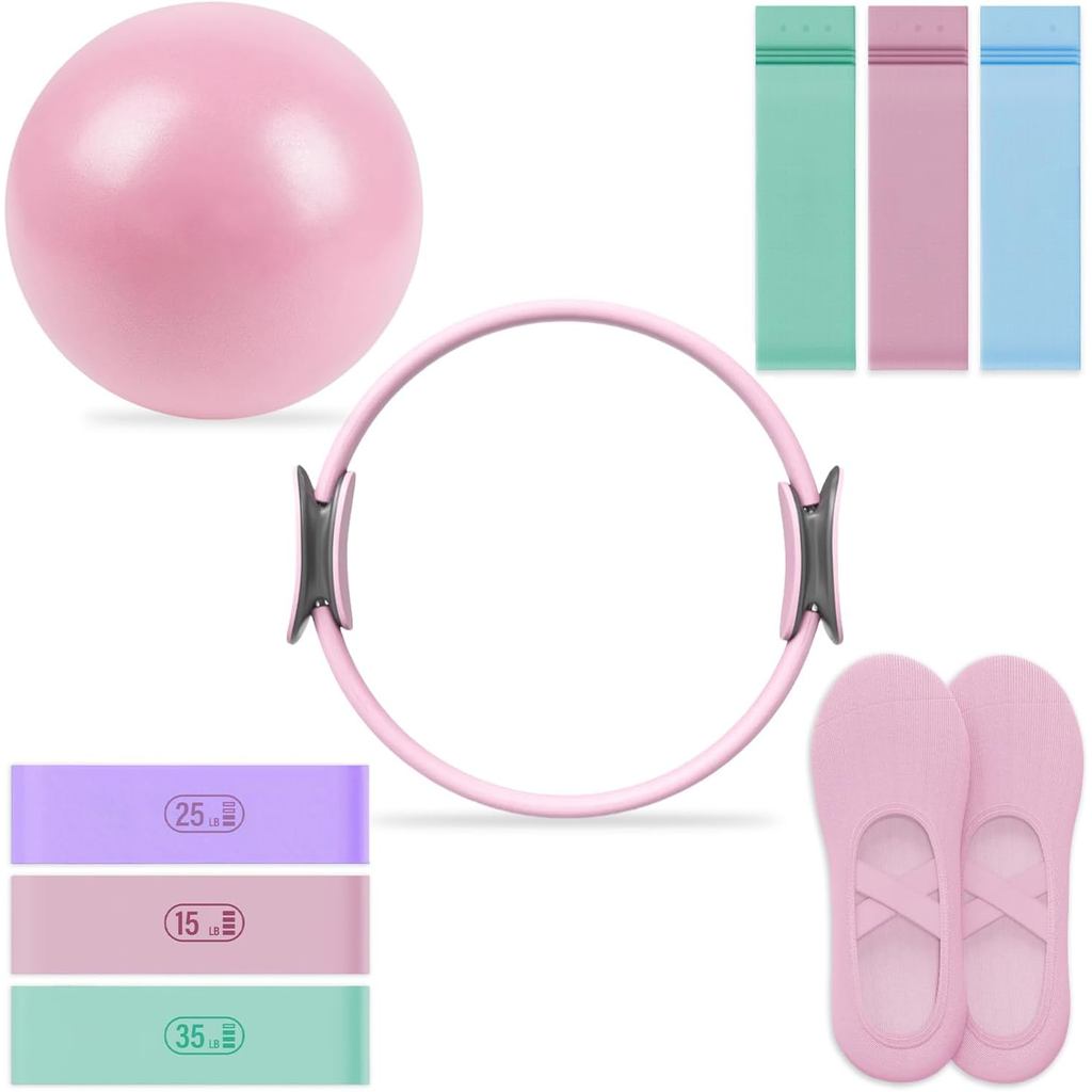 Pilates Essential Kit - อุปกรณ์ออกกําลังกายแบบพกพา - พร้อม Toning Pilates Ring & Long Resistance Ban