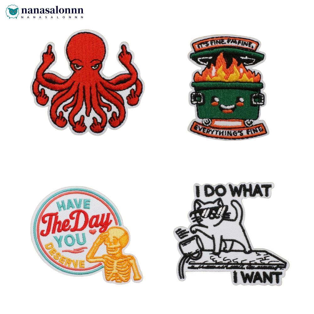 NANASALONNN การ์ตูนสัตว์ Badge Hook และ Loop ปักซ่อม Patch Hip Hop สัตว์ Appliques สติกเกอร์สําหรับเ