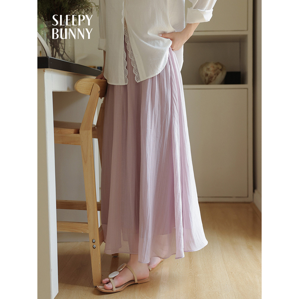 กระโปรงผู้หญิง SLEEPY BUNNY สีม่วง แบบเอวสูง A-line midi ทำจากตาข่าย Tulle ทรงslim fit และยืดหยุ่น ส