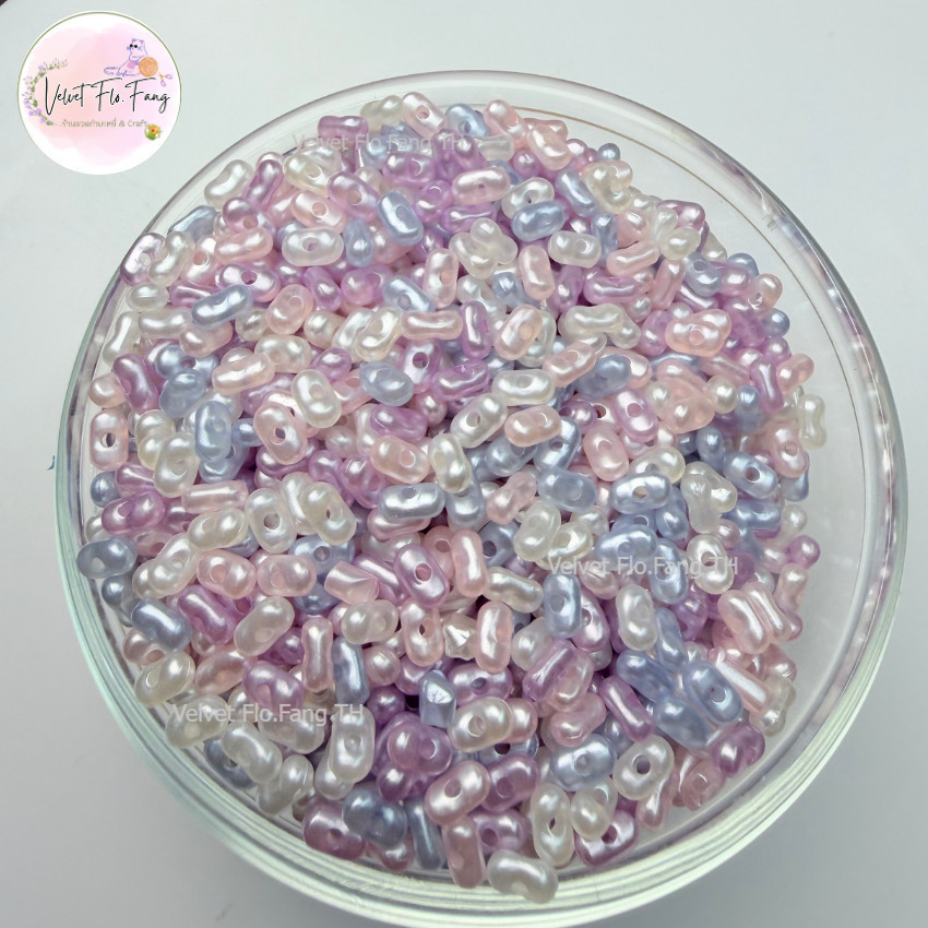 ลูกปัดถั่ว สีมุกคละสี โทนชมพูฟ้าขาว ขนาด 6 mm สำหรับงาน DIY ทำเครื่องประดับ