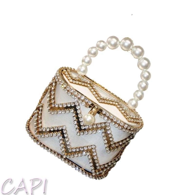 CAPI อินเทรนด์ Rhinestones Studded PVC กระเป๋าถือน้ําหนักเบา 3 Way Carrying Option กระเป๋าสะพายสําหร