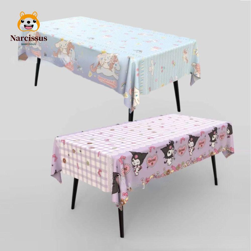 NARCISSUS เบาะรองนั่งโต๊ะปิคนิค, ผ้าปูโต๊ะการ์ตูน Kuromi Melody Cinnamoroll, กันน้ํา PE Party Supplies ผ้าปูโต๊ะงานเลี้ยงวันเกิด