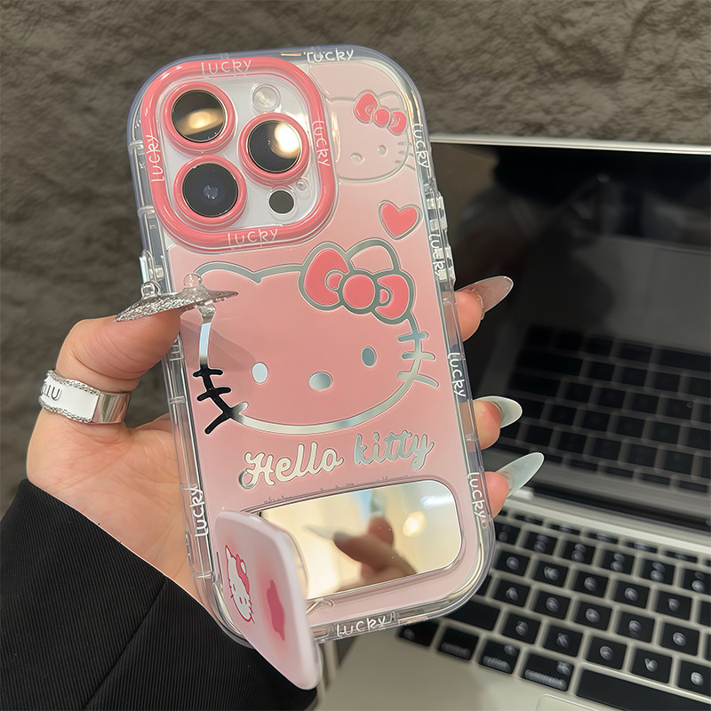 Huiwanju Girlfriend KT ที่วางกระจกแมวสําหรับ iPhone17Promax เคสโทรศัพท์มือถือ iPhone16/15/14/13/12/11 – โปรปัง