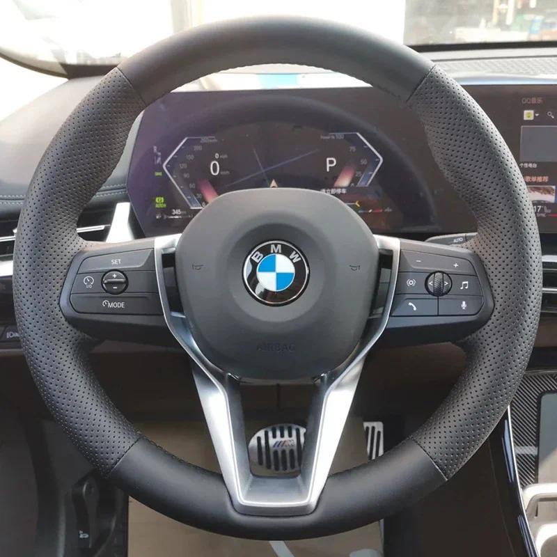 สําหรับ BMW X1 X2 U11 2023-2024 รถอุปกรณ์เสริมมือเย็บสีดําลื่นทนต่อการสึกหรอหนังแท้พวงมาลัยรถ