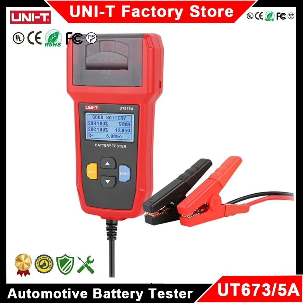 UNI-T UT673A UT675A เครื่องทดสอบแบตเตอรี่รถยนต์ดิจิตอล Checker พร้อมเครื่องพิมพ์ Professional 12V 24