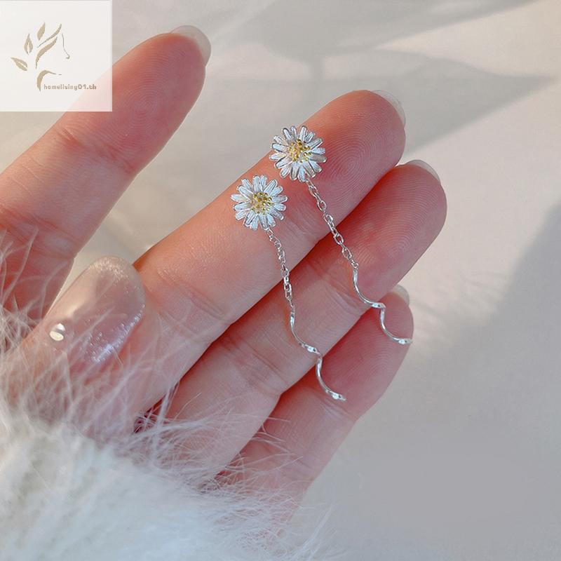 ONEHOME 1 คู่เงินสีแนวโน้ม Daisy ดอกไม้ยาวลวด sel ด้ายแขวนต่างหูผู้หญิงเจาะต่างหูเครื่องประดับสาว TH