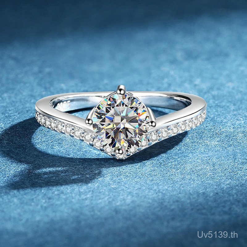 Pr950 เงินสเตอร์ลิงทองแฟชั่น S925 แหวนเจ้าหญิงหญิงขายส่งเกาหลีรุ่น V-Plated Crown Moissanite แหวน Me