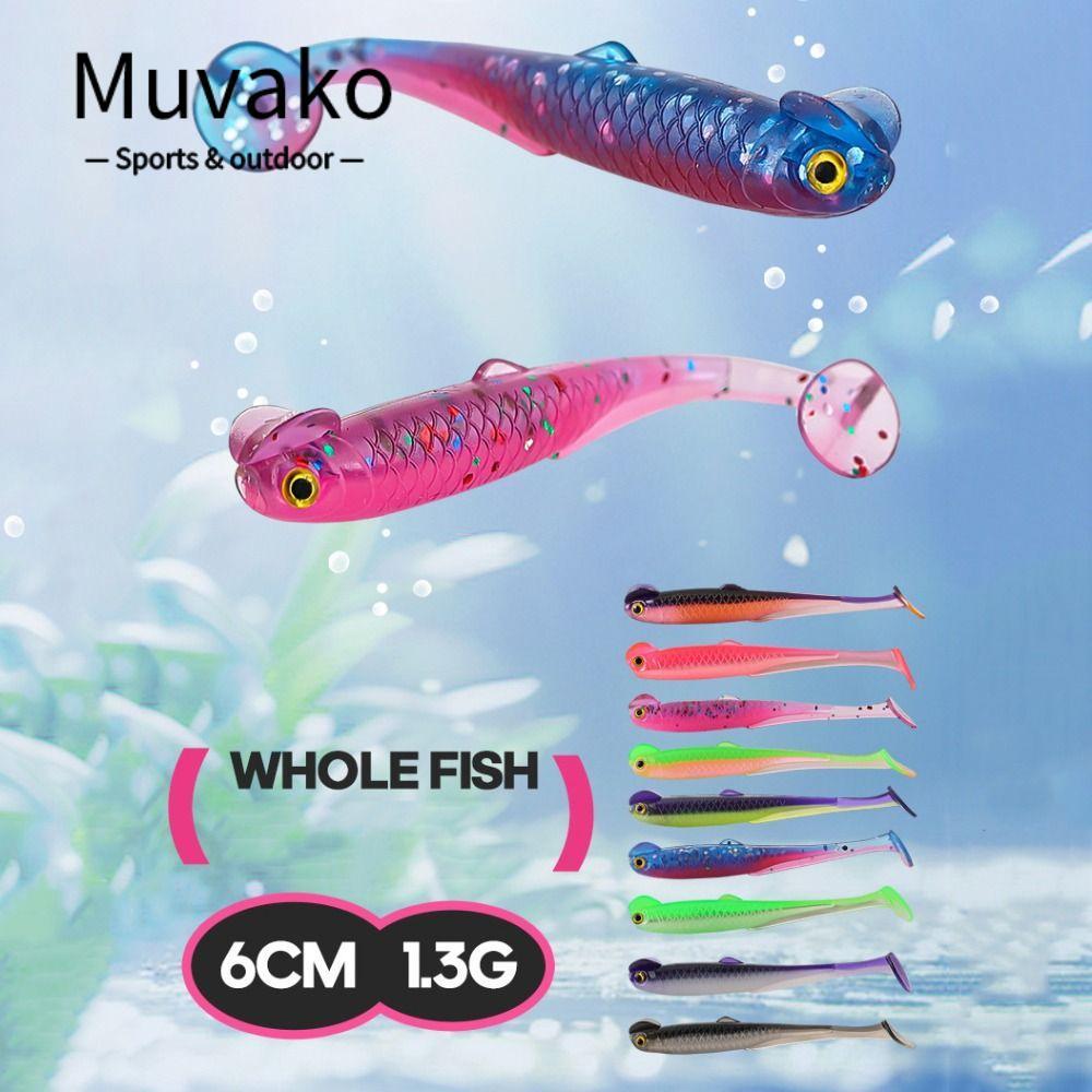 MUVAKO เหยื่อมัดล่อปลา 20 ชิ้น ขนาด 6 ซม., น้ำหนัก 1.3 กรัม, พีวีซี สีหลากหลาย มีการเคลื่อนไหวที่เหมือนจริง
