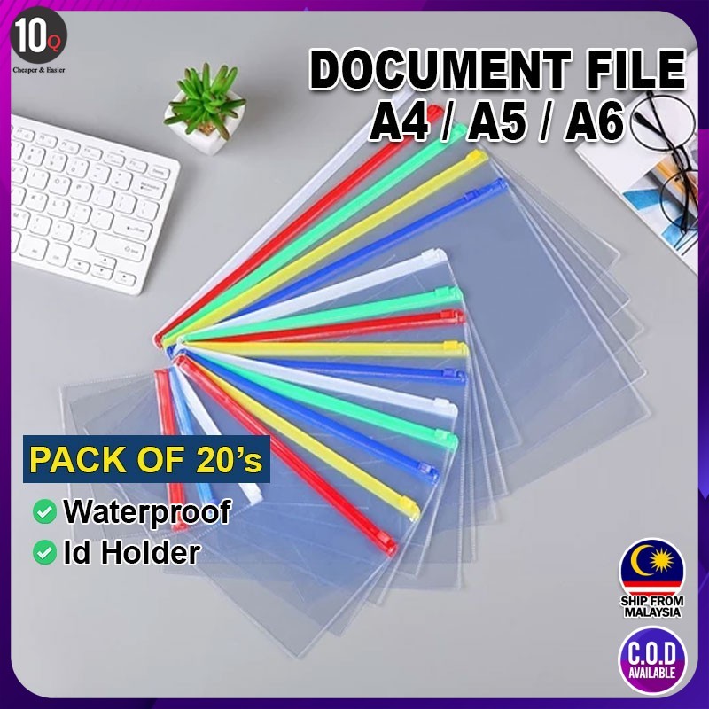 10Q Pack Of 20s กระเป๋าซิปสําหรับเอกสารและกระดาษใส / กันน้ํา / กระเป๋าเก็บของที่ทนทาน