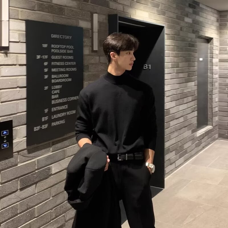 SEACHENIC เสื้อไหมพรมผู้ชาย สไตล์เกาหลี แบบปกม็อก สวมใส่สบาย สำหรับทุกวัน — صورة 3