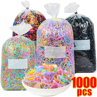 1000 ชิ้น ยางรัดผมสีสันสดใสสำหรับเด็กผู้หญิง / ยางรัดผมแบบใช้แล้วทิ้งขนาดเล็ก / ที่รัดผมหางม้าแบบยางยืดสำหรับเด็ก
