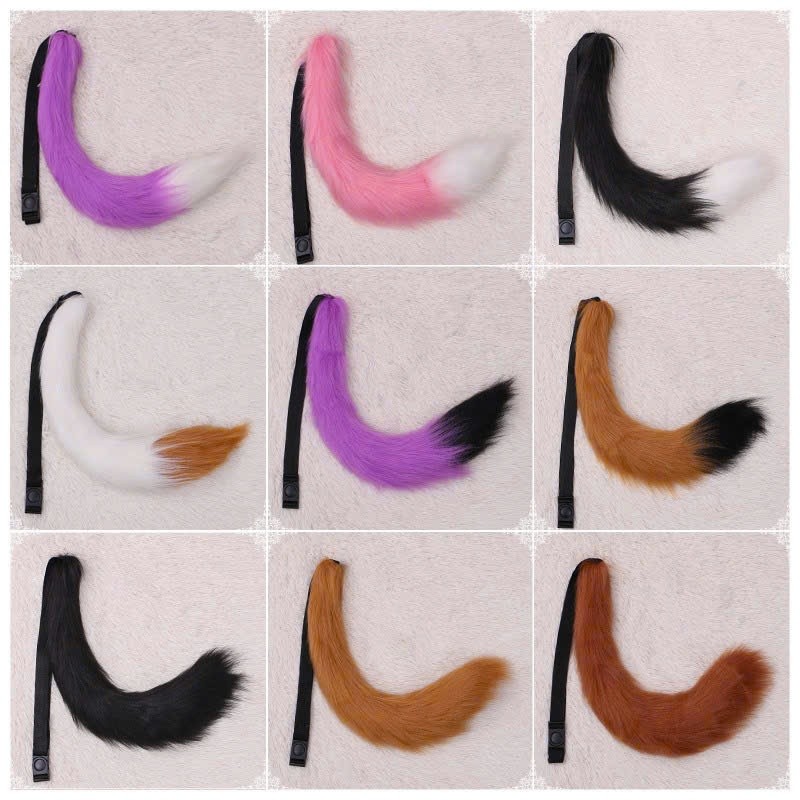 DUOI01 Faux Fur Fox Tail พร้อมเข็มขัดปรับได้หลายสีและรุ่นต่างๆ