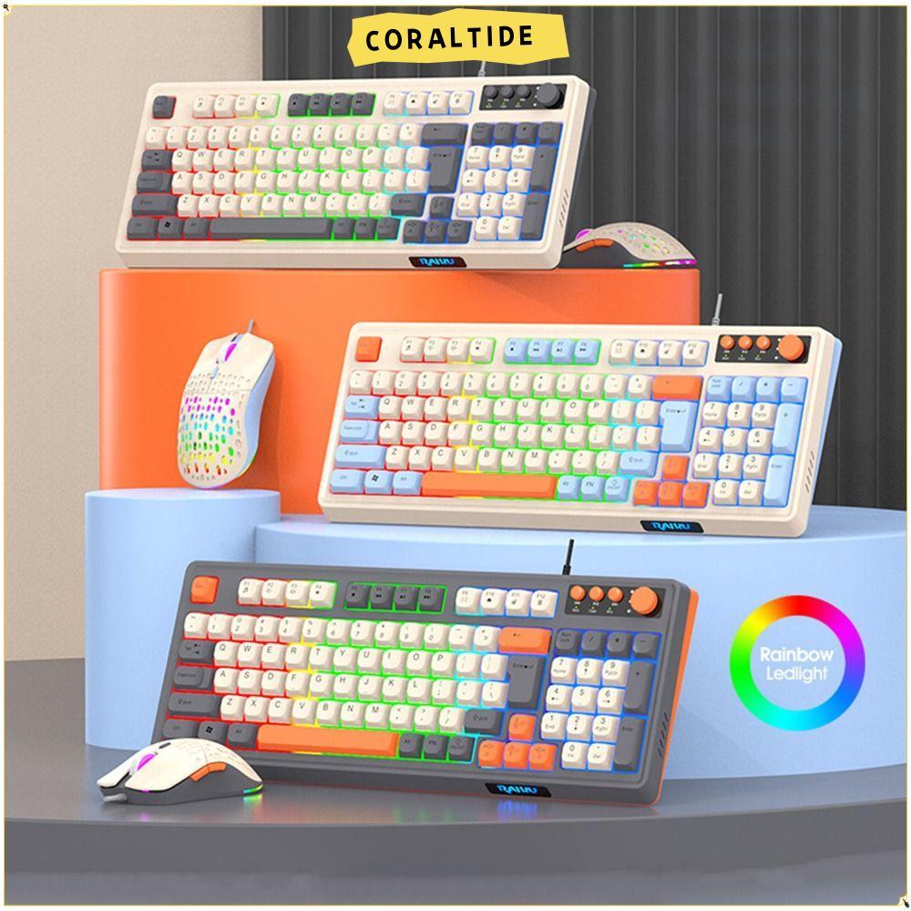 คีย์บอร์ด CORALTIDE RAID T98, เมาส์คีย์บอร์ดเรืองแสงแบ็คไลท์, เค้าโครงกุญแจ 98 สีสายรุ้งเกมคีย์บอร์ด