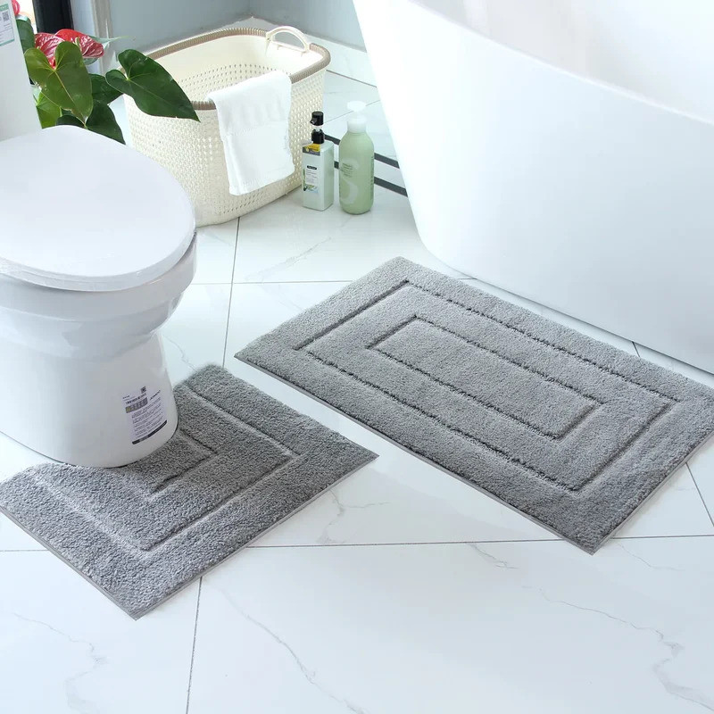 Plush bathroom floor mat with back shaped design, anti slip foot mat, bathtub absorbent mat, entranc