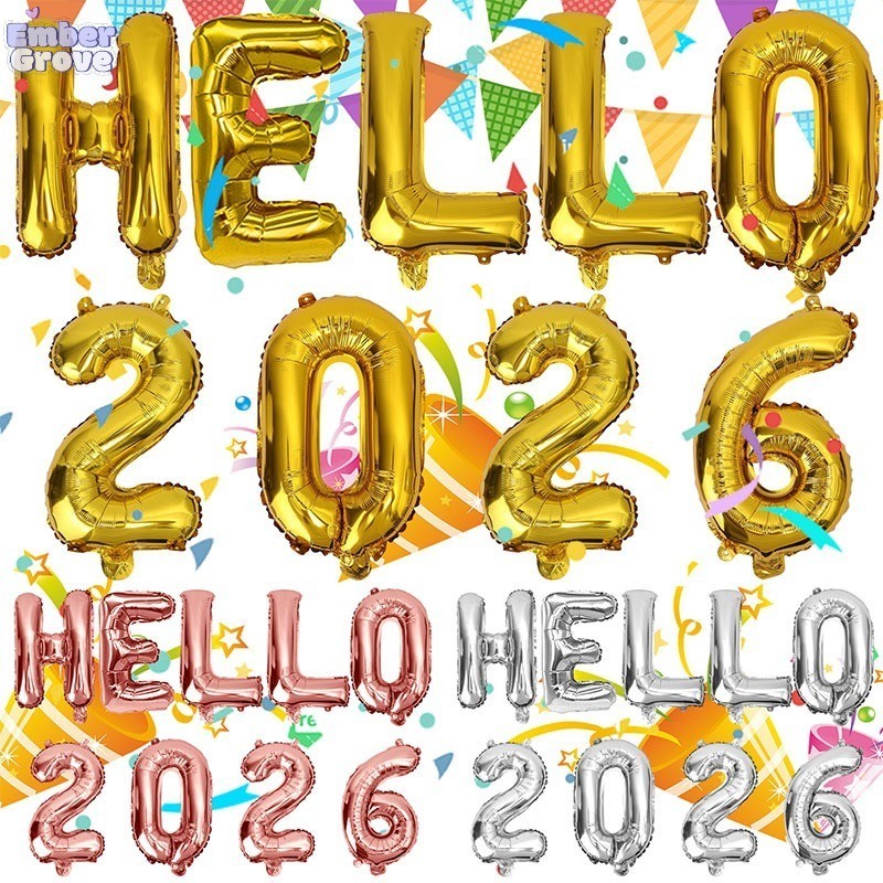 16 Inch HELLO 2026 ลูกโป่งตัวเลข / ลูกโป่งฟอยล์อลูมิเนียมสำหรับตกแต่งงานปาร์ตี้วันเกิด