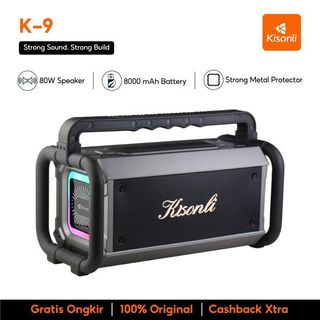 KISONLI K9 Speaker Bluetooth Portable 80W High Power Anti Drop Subwoofer Double Mic With Handle