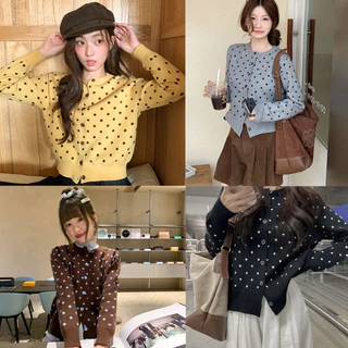 Cuties💖 เสื้อแขนยาวผู้หญิง เสื้อคาดิแกนลายจุด ไหมพรม น่ารักตะมุตะมิ 88040