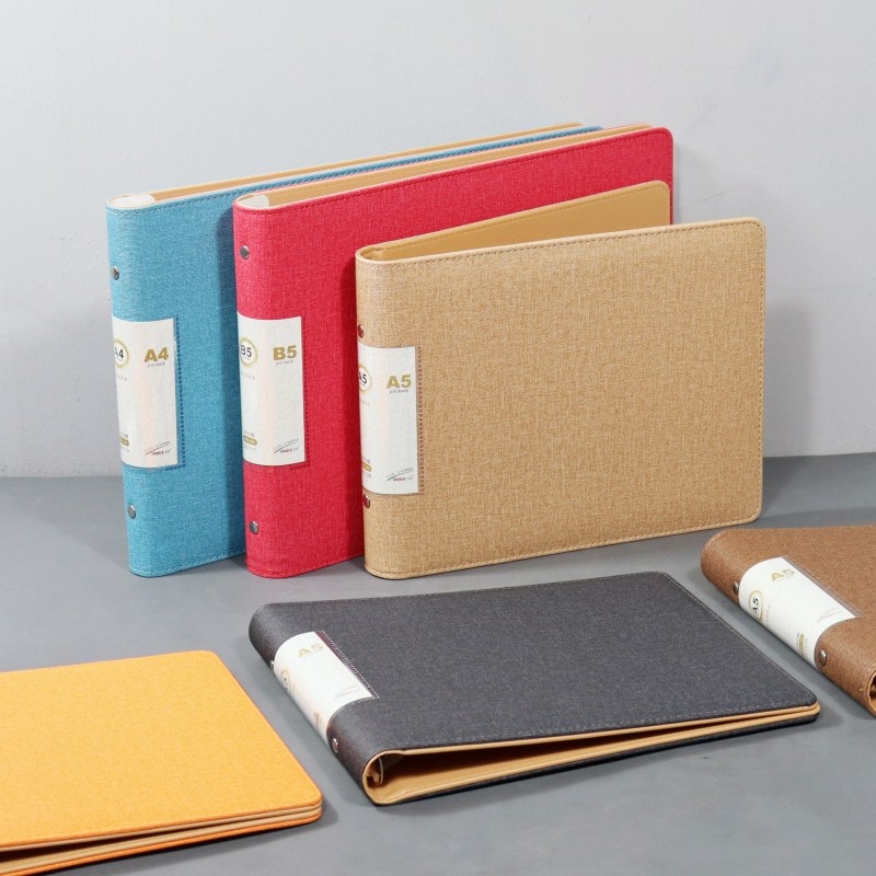 โฟลเดอร์แนวนอน A4 Binder B5 Binder A5 Binder หนัง Perforated โฟลเดอร์แนวนอน Flip Binder หนังธุรกิจ B