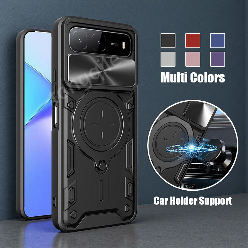สําหรับ Infinix Hot 60i 5G Hot60i 2025 เคสโทรศัพท์ฝาหลังกันชนกันกระแทกขาตั้งรถ Bracket CD รูปแบบสไลด์หน้าต่างกล้องป้องกัน