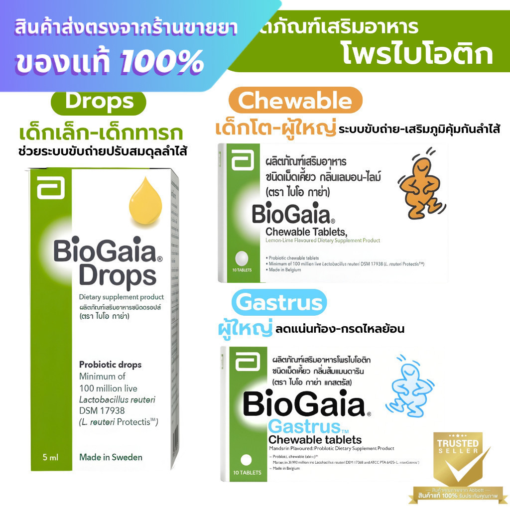 ไบโอกาย่า BioGaia Chewable Tablets / BioGaia Drops / BioGaia Gastrus