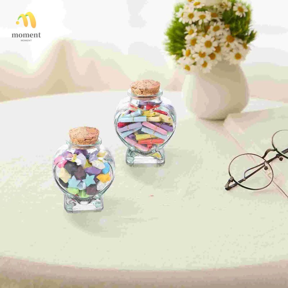 MOMENT Wishing Bottle, Craft Origami Stars Glass Bottle, Fashion Peach Heart Shape Glass Jars for Ho