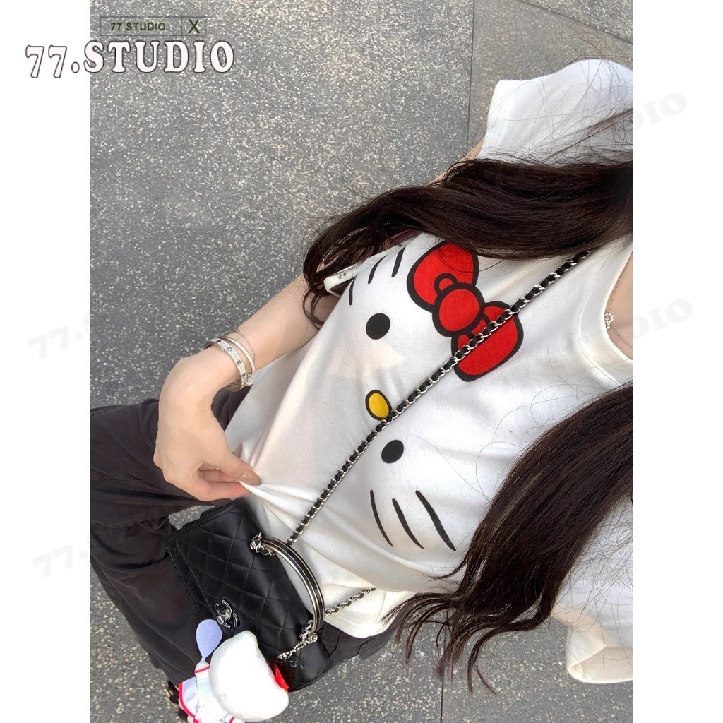 (พร้อมส่งจากกทม มาถึงใน 2วัน）เสื้อครอป cotton t shirt ลายการ์ตูน สีขาว แขนสั้น เสื้อเชิ้ตผู้หญิง baby tee S-XL รูปที่ 6