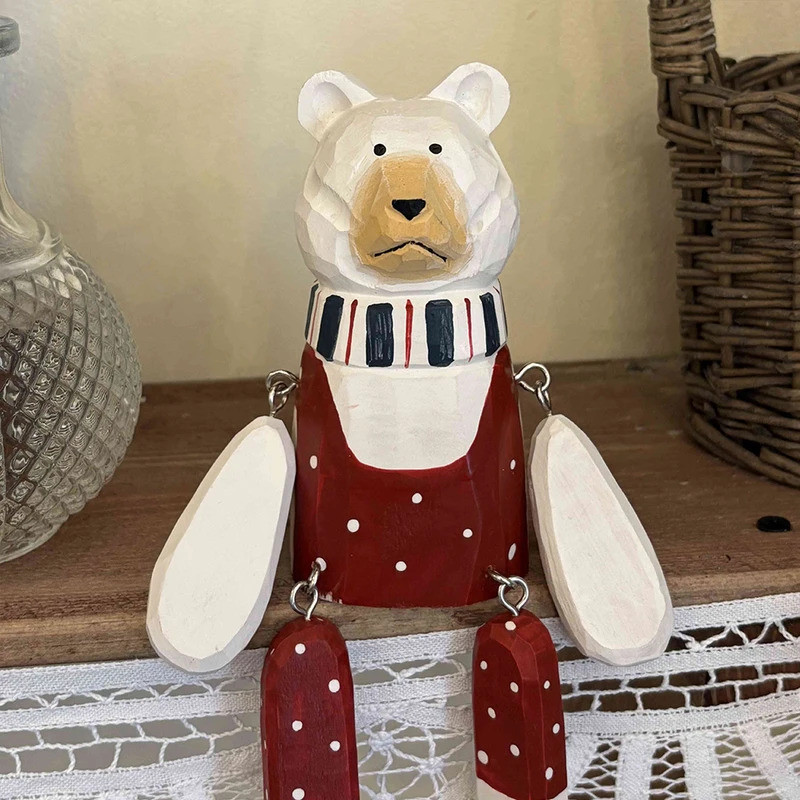 Christmas Decorations Bear Cub Handcrafted wood carving Home decorations desk accessories room decor