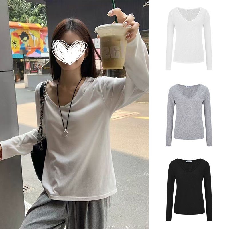 เสื้อยืด Moss Queen แขนยาวสีขาว ทรงหลวม สไตล์เรียบหรู สำหรับฤดูใบไม้ผลิ