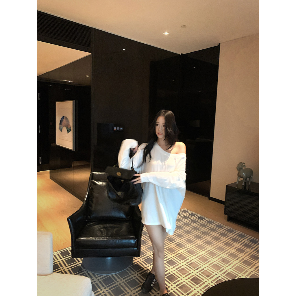 ⭐Soroh⭐เสื้อยืด แขนยาว ปาดไหล่ สีทึบ ทรงหลวม ผ้านิ่ม เสื้อผ้าผู้หญิง สไตล์เกาหลี ใส่สบาย#FY5039#1 - รูปที่ 6