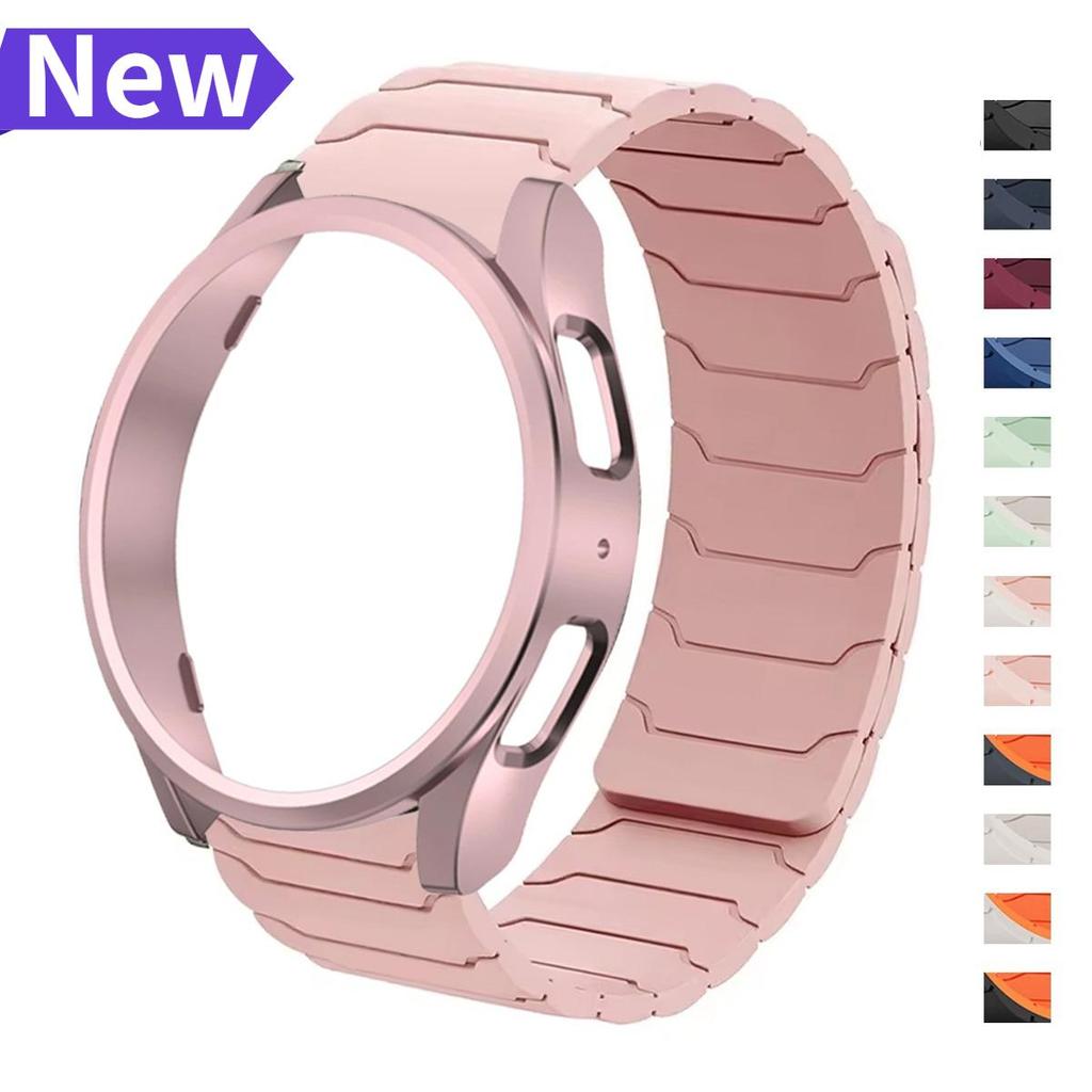 กรณี + สายรัดสําหรับ Samsung Galaxy Watch 7/6/5/4 FE 40 44 มม.PC Hollow ป้องกันซิลิโคนแม่เหล็กกีฬาสําหรับ Galaxy Watch 7 44
