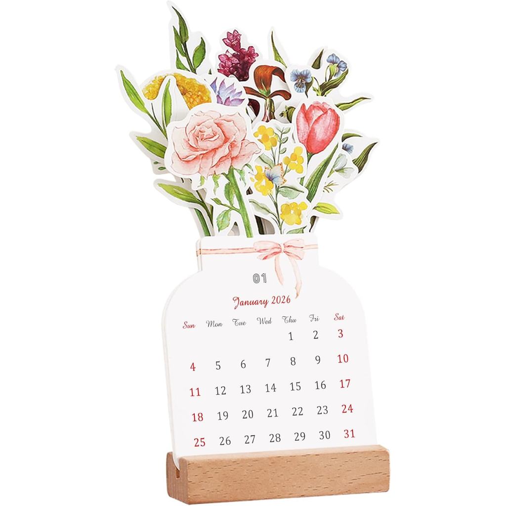 2026 Creative Flower Desk Calendar, Vase Shaped New Year Monthly Calendar Planner 3.9" x 9.4"
