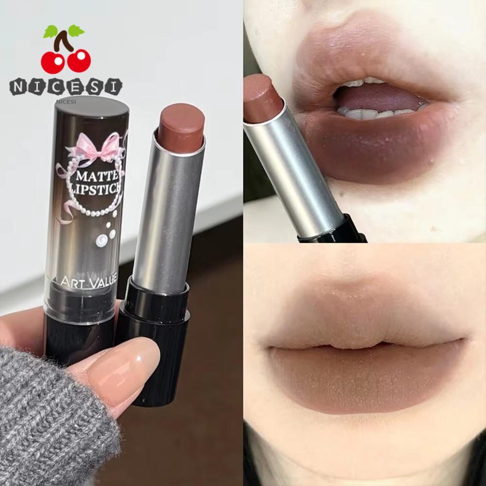 NICESI Lip Gloss, Cement Grey Brown Low Gloss Lip Stick, Waterproof Sweatproof Not Fade Lip Glaze Wo