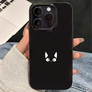 เคสโทรศัพท์กันกระแทกสีดำเงาสไตล์แมวดำสุดเก๋ For iPhone 16 15 14 13 12 11 Pro Max 14 15 16 Plus Xr Xs Max 7 8 Plus SE2020