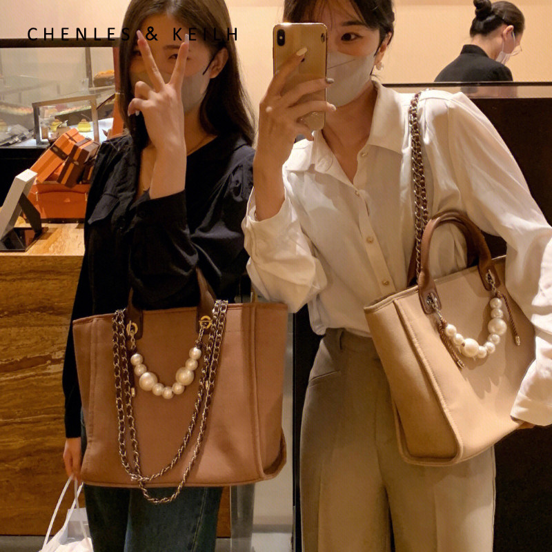 CHENLES & KEILH กระเป๋าสะพายข้างผู้หญิง ขนาดใหญ่ ทำจากผ้าใบ สไตล์สูงคุณภาพดี