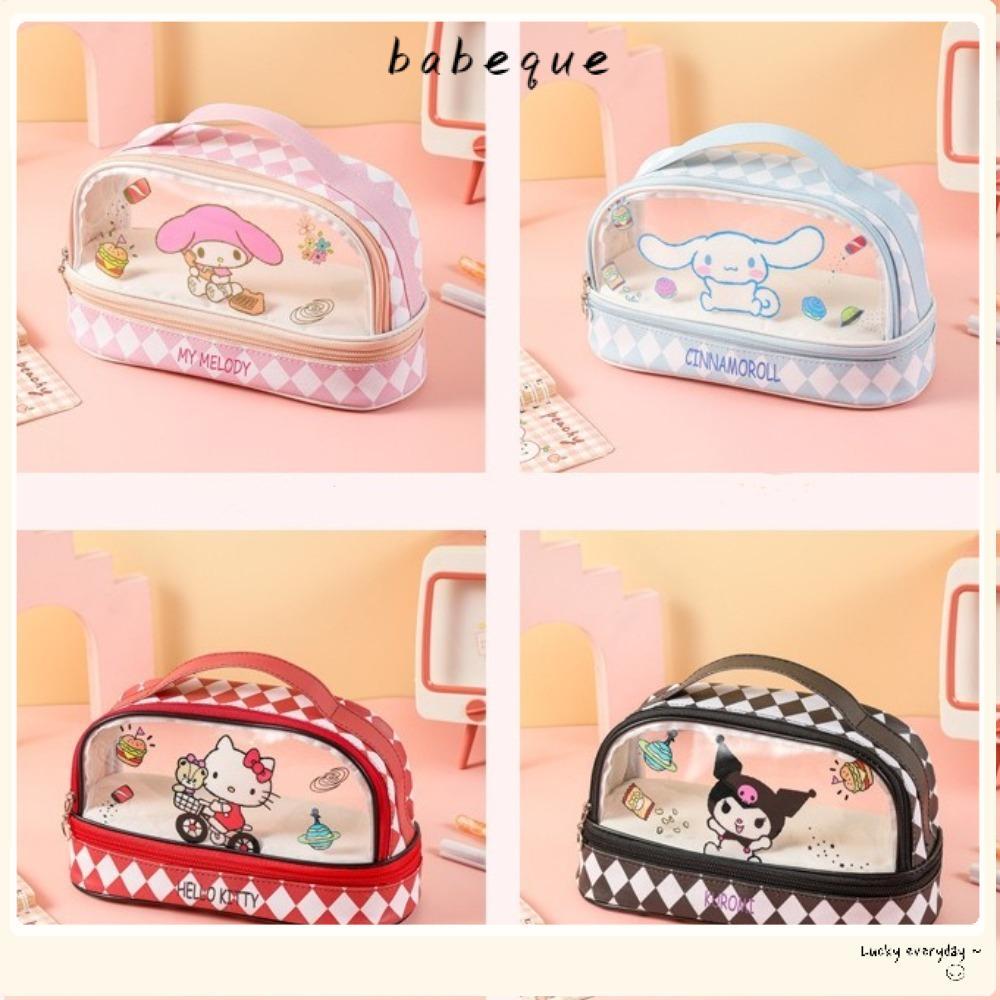 BABEQUE กระเป๋าปากกา, ดินสอ Pochacco Hello Kitty Cinnamoroll, น่ารักโปร่งใส Sanrio Kuromi PU กระเป๋าเครื่องเขียนโรงเรียนอุปกรณ์การเรียน