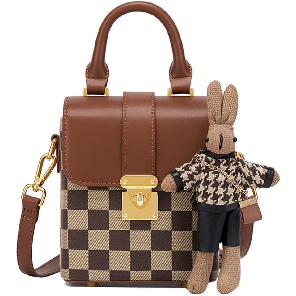 กระเป๋าสะพายข้างทรงกระบอกสำหรับผู้หญิง แบบ rhomboid pattern satchel ออกแบบมาพร้อมตุ๊กตากระต่าย