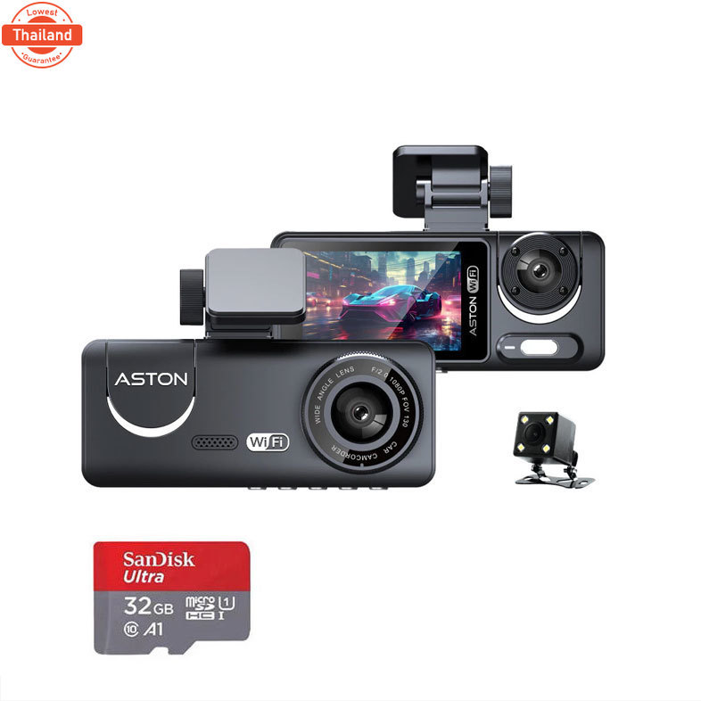 Aston Triple Wifi กล้องติดรถยนต์ 3 กล้อง เชื่อมต่อ Wifi กล้องติดรถ3กล้อง 3in1 รัประกันสินค้า 1 year