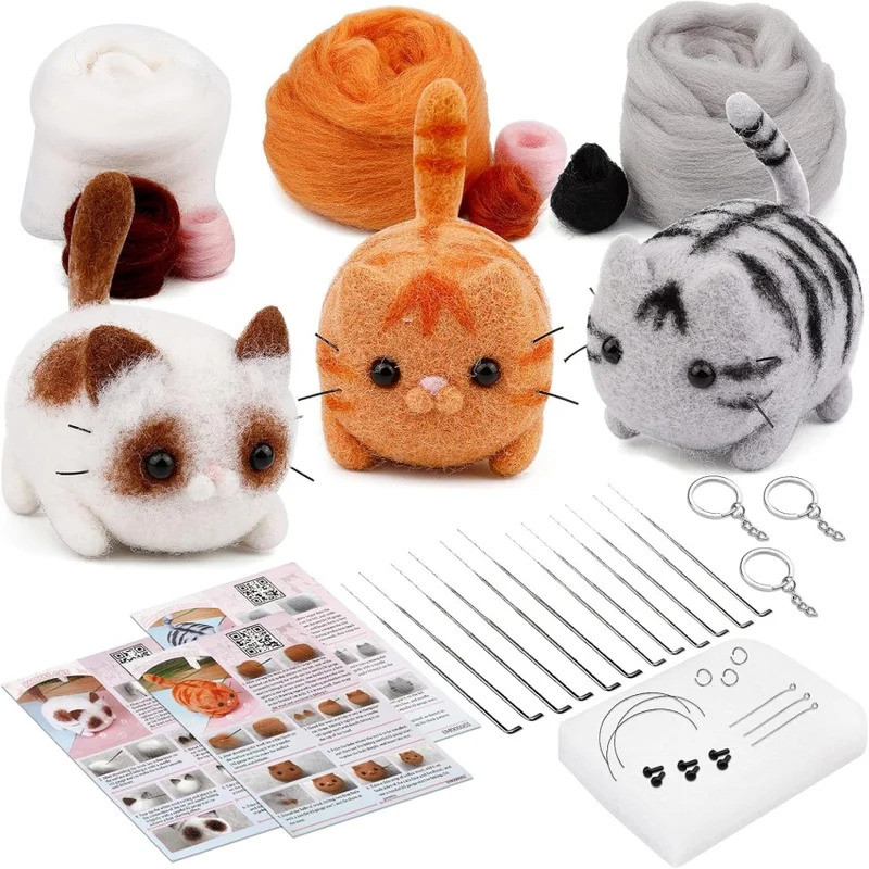 MIUSIE Needle Felting Kits Needle Felting Starter Kit with Instructions Felting Wool Keychain for Ne