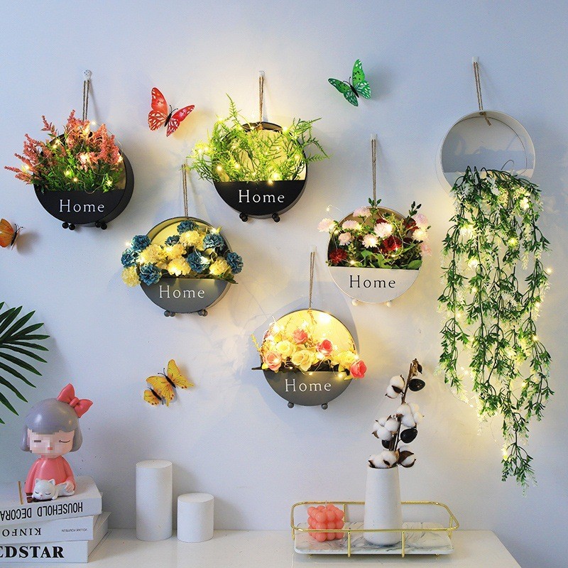 ดอกไม้ประดิษฐ์ ตกแต่งผนัง พร้อมไฟ LED สำหรับตกแต่งบ้าน คาเฟ่ ร้านค้า ไม้ประดิษฐ์ตกแต่งสวนในร่ม