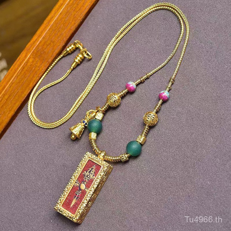 กล่อง Wenwan สีเหลืองสไตล์ทิเบต ขนาดเล็กพร้อม Thangka และเครื่องประดับ Vajra สำหรับคล้องคอมือถือ KCF