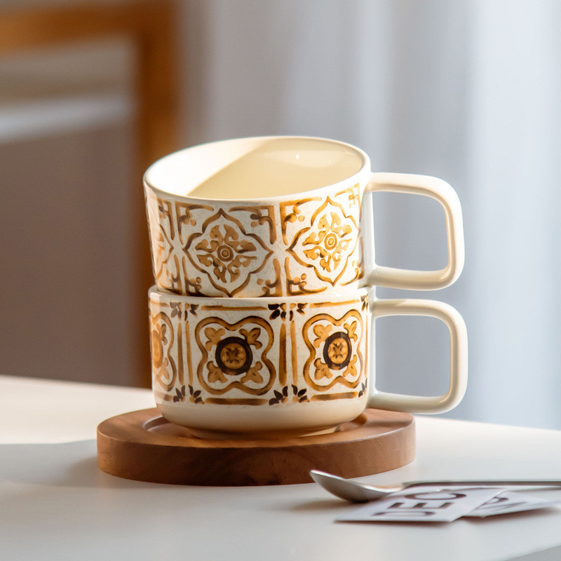 GG Kitchen GD3 P1 ต้นฤดูใบไม้ร่วง Light Niche Apricot สีกาแฟถ้วยกาแฟ Acacia ไม้จานรองชุด Latte ถ้วยน