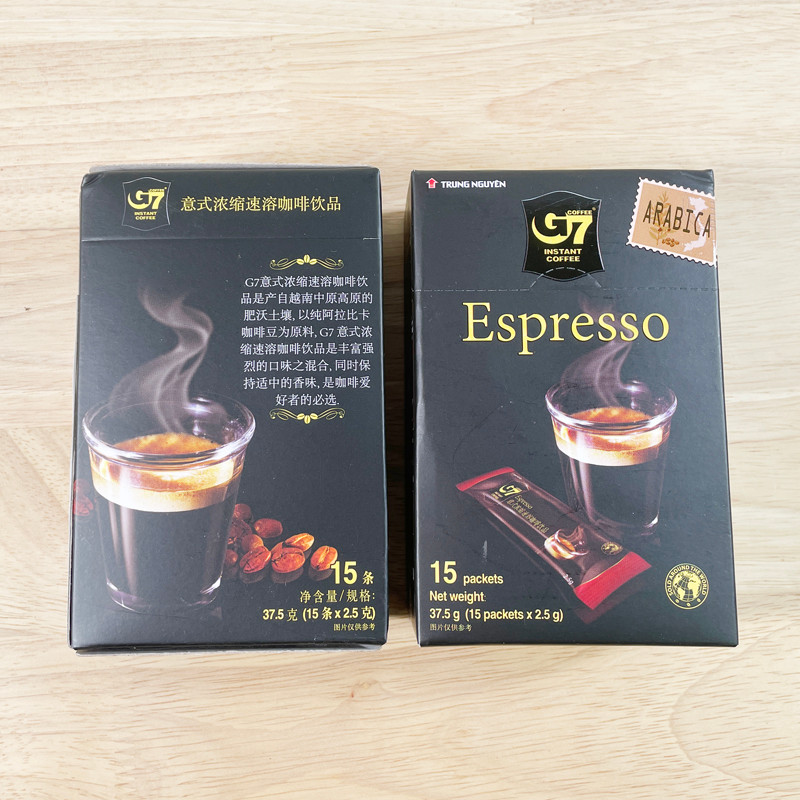 ซื้อ 2 กล่อง จัดส่งฟรี/เวียดนาม Central Plains G7 Espresso Pure Black Coffee ไม่มีซูโครสผงกาแฟขมสําเร็จรูป 15 ถุง