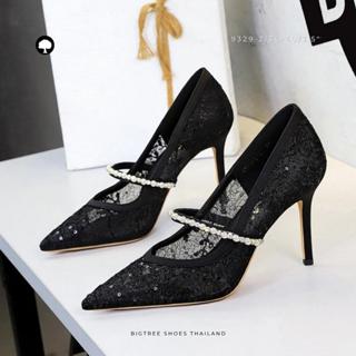 รองเท้าลูกไม้หัวแหลม 3.5 นิ้ว | เสริมไข่มุกหรูหรา ใส่ไปงานแต…