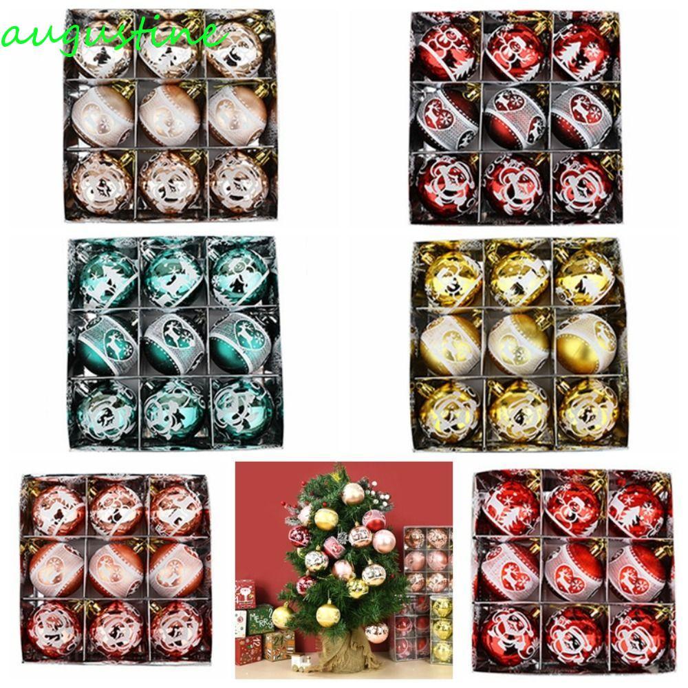 AUGUSTINE 9 ชิ้นต้นคริสต์มาสแขวนเครื่องประดับ,พลาสติก 6 ซม.แขวนเครื่องประดับ Bauble,กล่อง Electropla