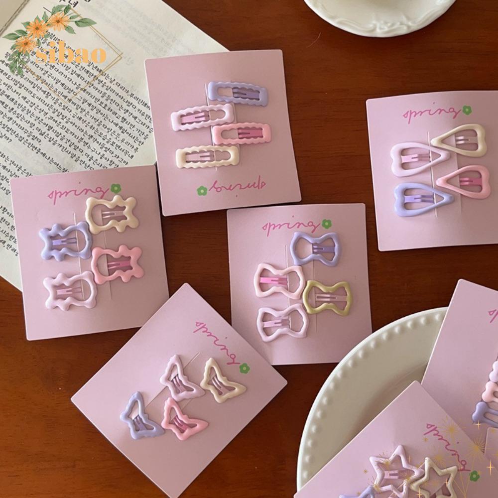 SIBAO ชุดหนีบผม 4 ชิ้น/เซ็ต ออกแบบเรขาคณิตน่ารัก สีสันสดใส สำหรับเด็กผู้หญิง เครื่องประดับผม แฟชั่น