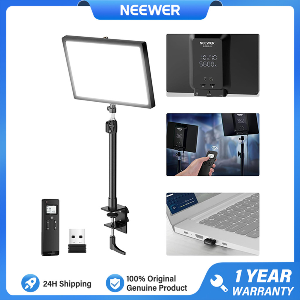 NEEWER GL25B 25W สตรีมมิ่ง Key Light 2.4G ควบคุม CRI98+ ขาตั้งโต๊ะ