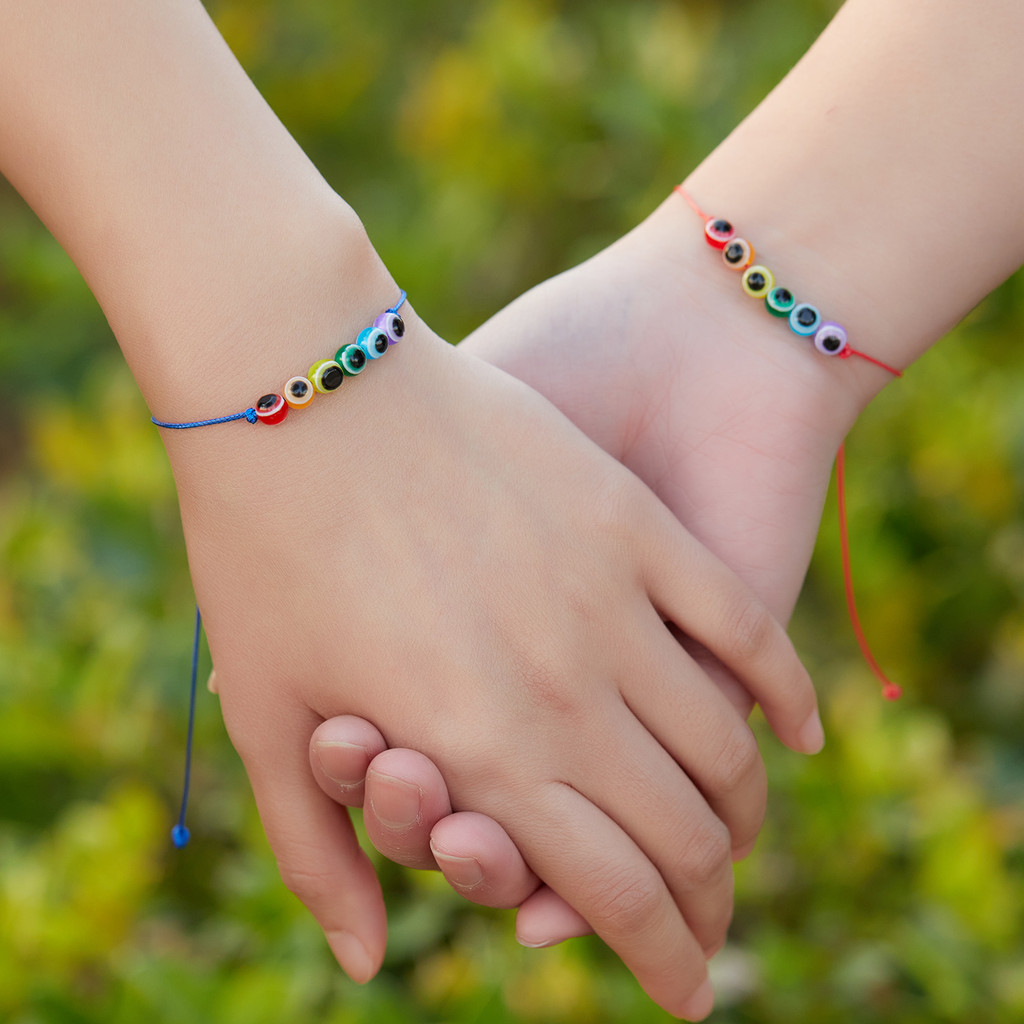 [ลดล้างสต็อก]Chuya 2 ชิ้น ชุดสร้อยข้อมือคู่ถักตาชั่วร้ายสีรุ้ง, การป้องกันจับคู่แบบปรับได้