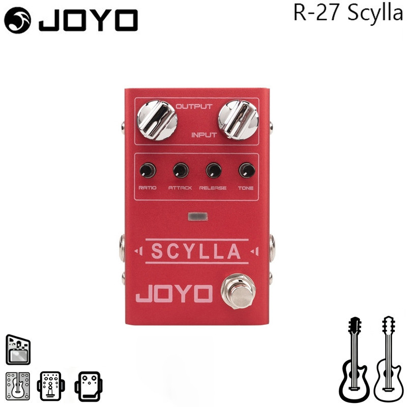 JOYO R-27 SCYLLA กีตาร์เบสเหยียบคอมเพรสเซอร์เอฟเฟกต์เหยียบที่แม่นยําลูกบิดการบีบอัดเสียงต่ําและช่วงค