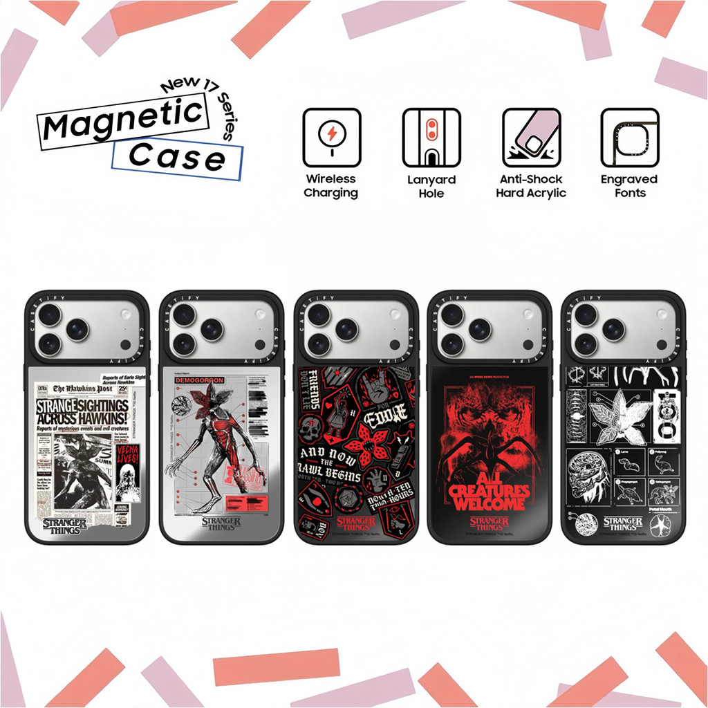 CASETi Stranger Things Hawkins โพสต์ Collage พลาสติกแข็งกระจกอะคริลิคสําหรับ iPhone 17 16 Air 12 13 14 15 Plus Pro Max ปลอก