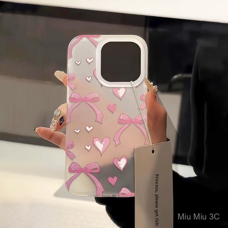 Love Bow แฟชั่นสาวหัวใจ Frosted โทรศัพท์มือถือ Soft Case เหมาะสําหรับ iPhone 14ProMax 17PRO 15Plus 1
